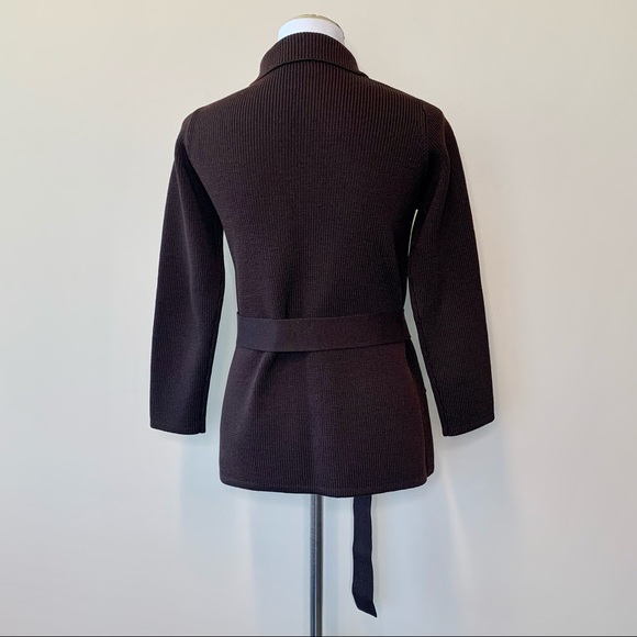 Vintage 70s? Jaeger Brown Wool Button Up Sweater Jacket Point Collar Size 38 - Picture 4 of 12